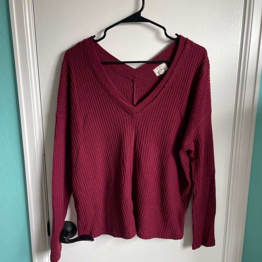Deep Red V-Neck Knit Sweater